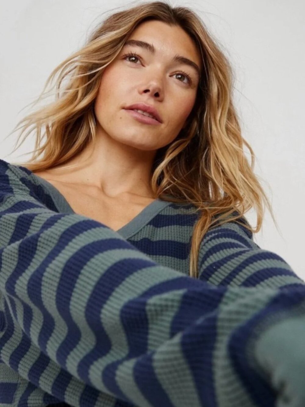 OFFLINE By Aerie Women’s Long Sleeve Striped Waffle T-Shirt Size M